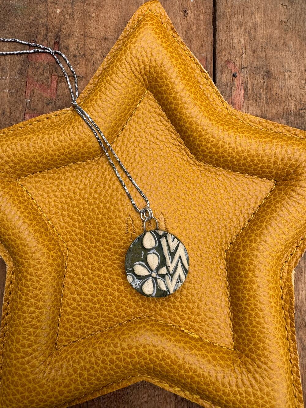 Ceramic Boho Daisy Flower Pendant Necklace Handcrafted Jewelry Boho Necklace